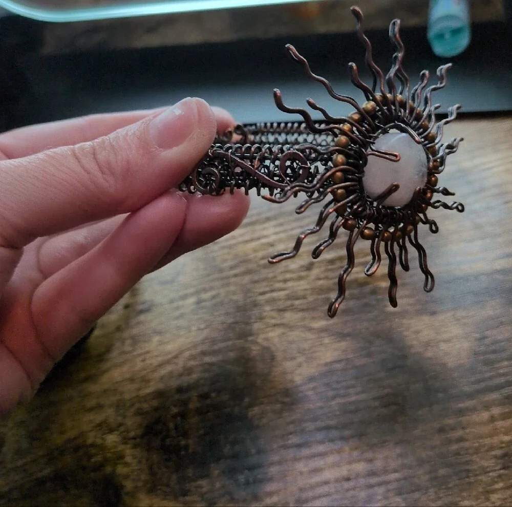 Handcrafted Copper Sunburst Moonstone Bracelet